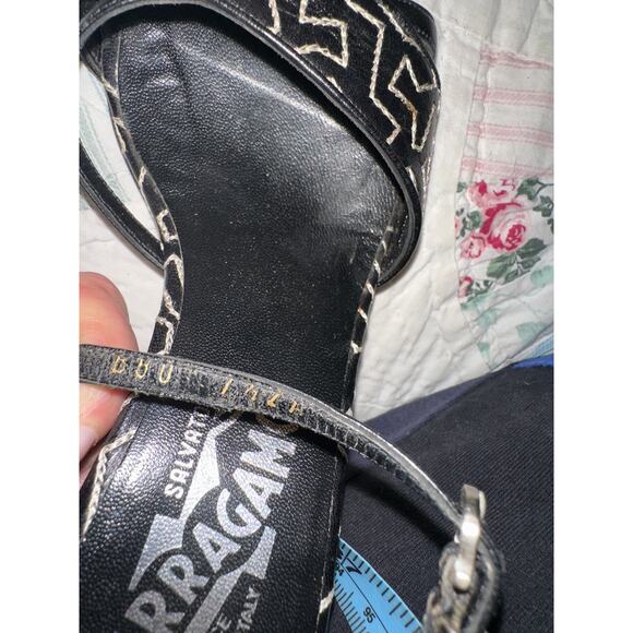 FERRAGAMO STITCHED BLACK LEATHER SANDALS 4" HEEL - Picture 8 of 8
